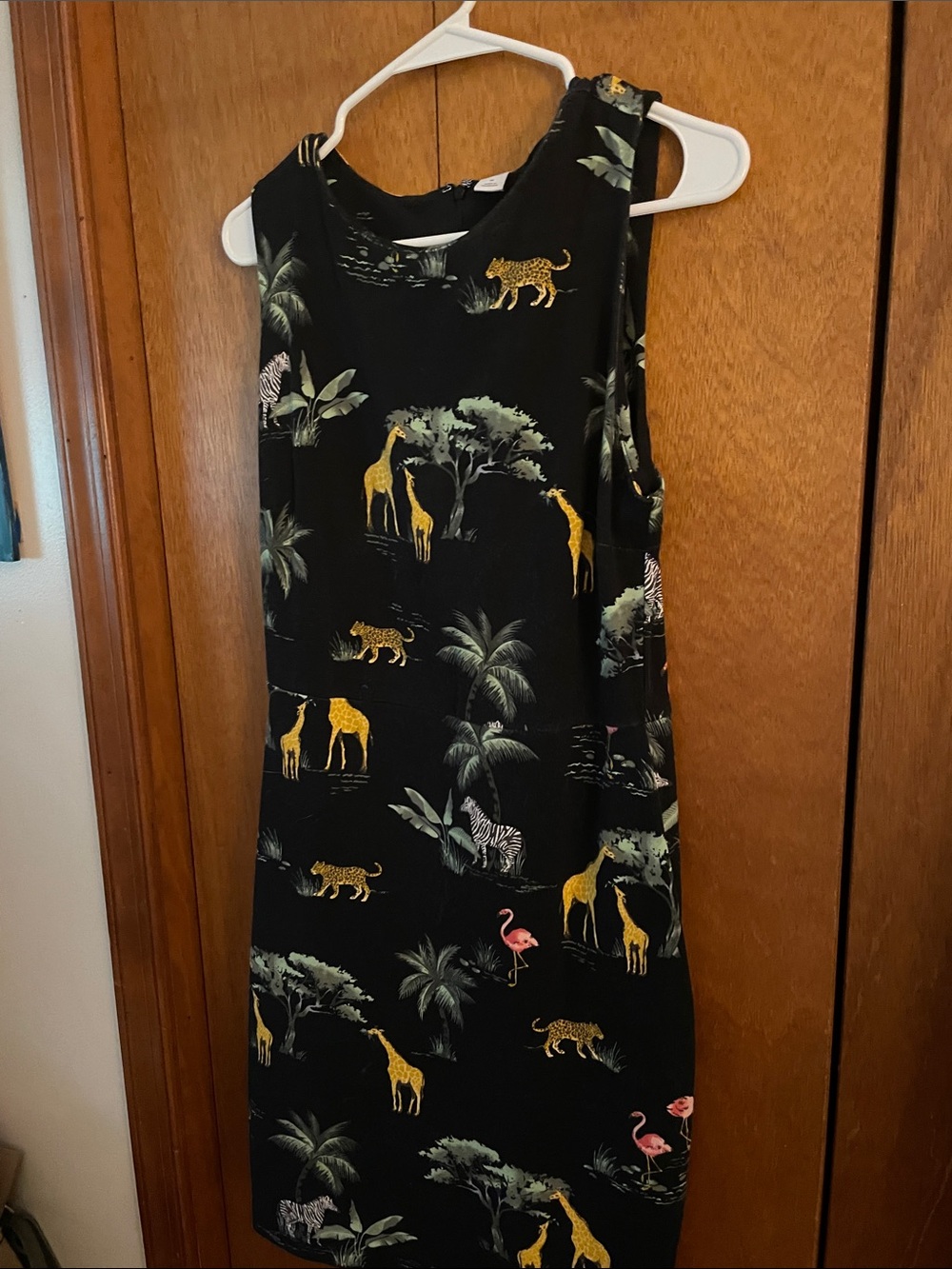 Old Navy Black Midi Dress with Safari Animal Print